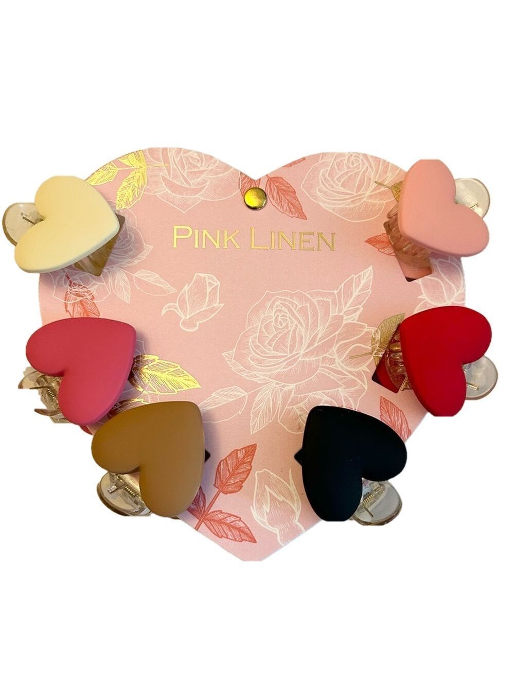 Pink Linen Heart Hair Clips NWT